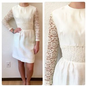 60s Mod GoGo White Lace Sleeve Mini Wedding Dress